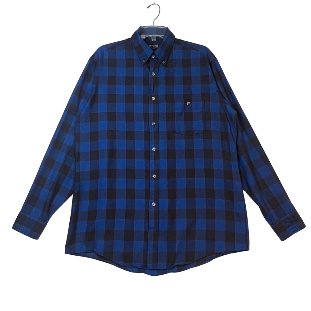 Par Four Sportswear Mens LG‎ Tall Blue Buffalo Plaid Shirt Blue Black Button Up